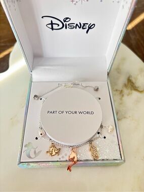 Disney Little Mermaid Cubic Zirconia and Mother of Pearl Charm Bolo Bracelet